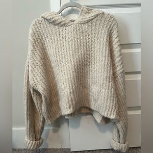 Urban Outfitters Cream Knit Hooded Sweater
